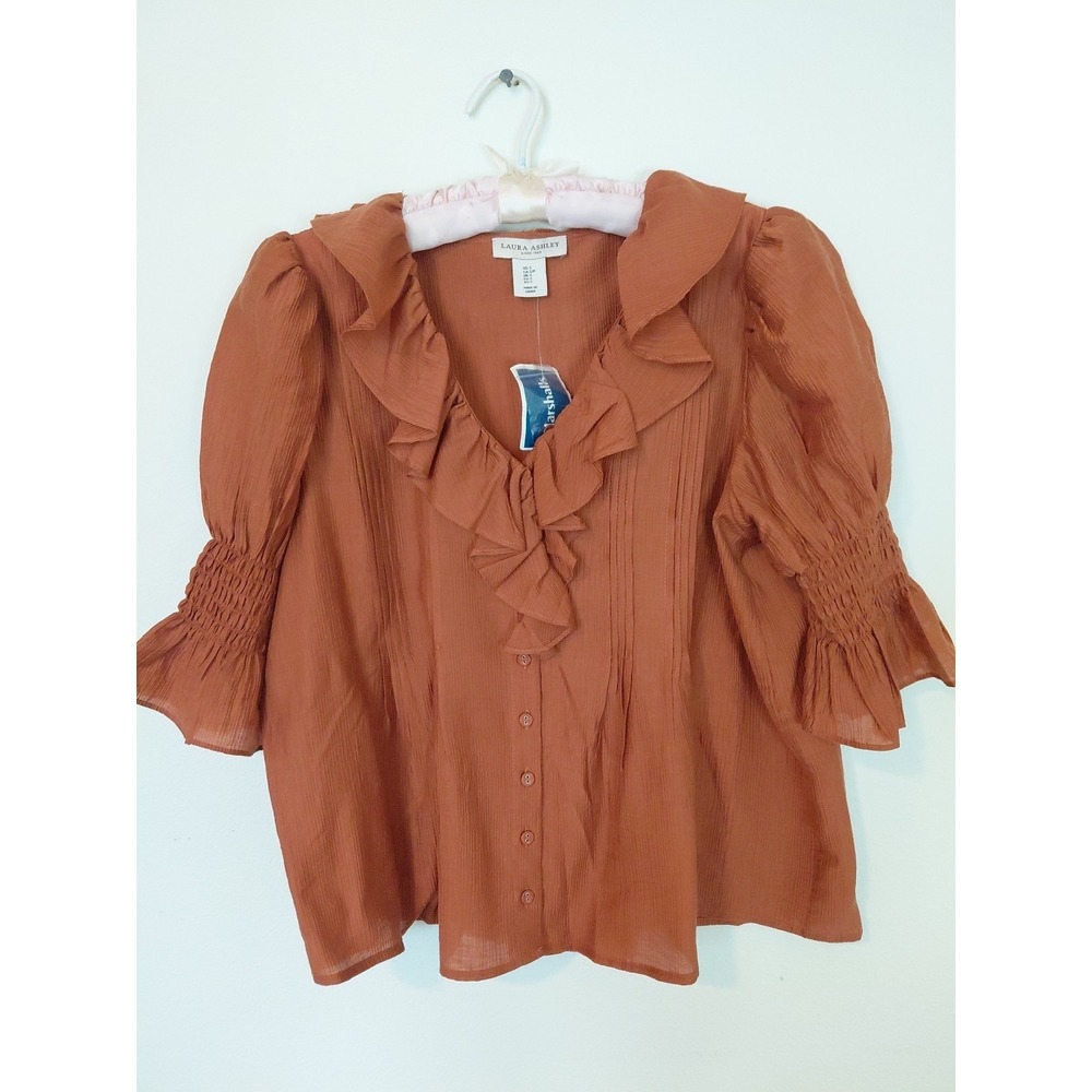 Laura Ashley Linen Blend Blouse Size S Balloon Sleeves Cottagecore Boho NWT